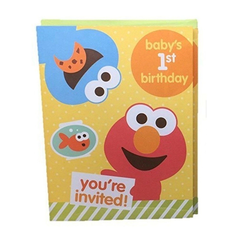 Sesame Street Invitations Elmo Baby's 1st Birthday Party 10 Cards & Envelopes